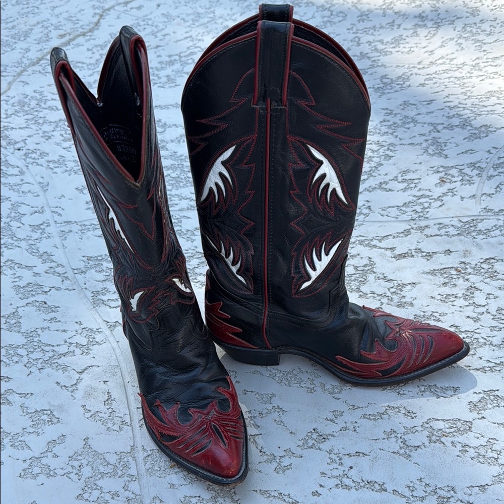 Stylish Black and Red Heeled Boots